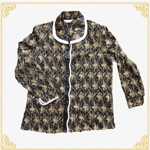 Black and Gold Lace Button Down Blouse